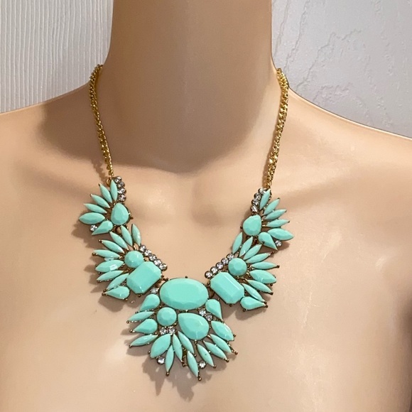 Mint Green Jeweled Statement Necklace - Picture 7 of 7